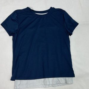 #2168 Active Girl Blue & White Silky Striped T-Shirt | Size: 14/16